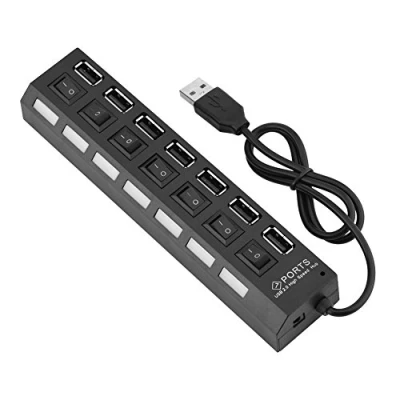 Afbeelding van 7 poorts USB hub, 480Mbps Super Speed Splitter 2.0 Data Hub met Schakelaar voor PC, Telefoon, Tablet