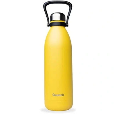 Afbeelding van Qwetch Grote thermosfles Geel 1,5L 48 uur Koud en 16 Warm Waterdicht BPA vrij Roestvrijstalen drinkfles met draaggreep Geïsoleerde thermoskan voor picknick, camping, familie