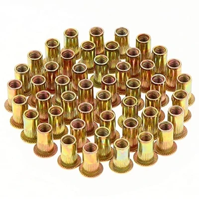Afbeelding van Gueenky 150 stuks klinknagelmoeren M5 met platte kop, schroefdraad van verzinkt koolstofstaal, assortiment klinknagels voor metaal kunststof (10 mm x 13 mm)