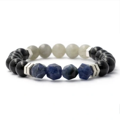 Afbeelding van Bixorp Gems Labrdoriet + Onyx Hoekige Lapis Lazuli Edelstenen Armband 8mm / 18cm Edelsteen Kralenarmband