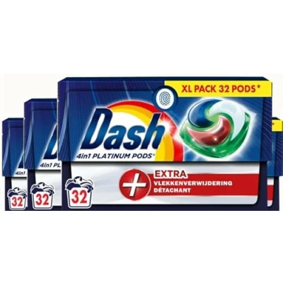 Afbeelding van 4x Dash Wasmiddelcapsules 4in1 Pods +Extra Vlekkenverwijderaar 32 stuks