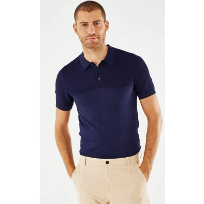 Afbeelding van Structure Knit Polo Mannen Navy Maat S