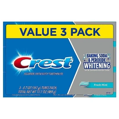 Afbeelding van Crest Tandpasta ter bescherming van gaatjes en tandsteen, bleekbakpoeder peroxide, (3 stuks elk 5,7 buisjes), 17,1 ons