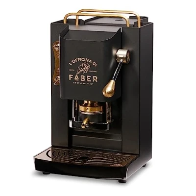 Afbeelding van FABER COFFEE MACHINES Model Pro Deluxe, koffiezetapparaat voor e pads, 44 mm, messing afwerking, verstelbare padpers van messing, standaard magneetventiel, mat zwart