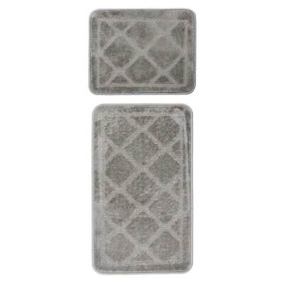 Afbeelding van Bari Badmat / Toiletmat Badkamer Set 2 Delig Wasbaar Anti slip Zilver 40x50 cm &amp; 50x80 Rechthoek Polyester Tapijtenloods