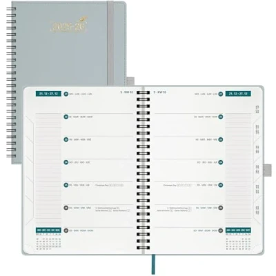 Afbeelding van BEZEND 18 maanden Kalender 2025 2026 Afsprakenplanner A5 1 Week 2 Pagina&#039;s met Lolommen, Weekplanner van Juli tot December 2026, Boek Spiraalbinding Pu leren Softcover, Grijsblauw