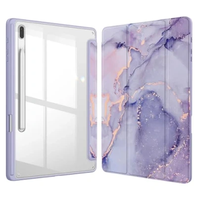 Afbeelding van Fintie Hybride slanke hoes voor Samsung Galaxy Tab S8 Plus 2022/S7 FE 2021/S7 2020 12,4 inch met S penhouder, schokbestendige transparante achterkant, automatisch waken/slapen, lila
