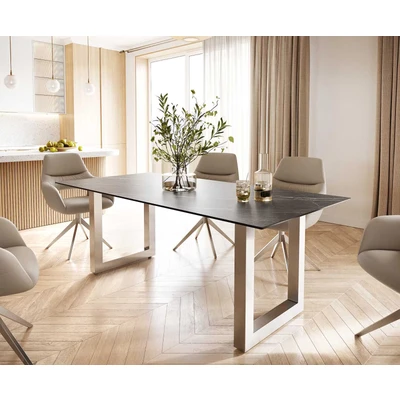 Afbeelding van Eettafel Edge keramiek Laminam® Noir Desir bruin 200x100 roestvrij staal breed