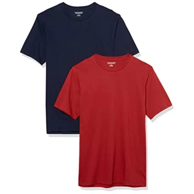 Afbeelding van Amazon Essentials Heren Slim Fit T shirt met korte mouwen en ronde hals, 2 stuks, marineblauw/donkerrood, XL
