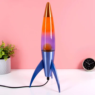 Afbeelding van Fisura Lava Lamp Raket Paars En Oranje Basis Verloop Fles Met Transparante Vloeistof Witte