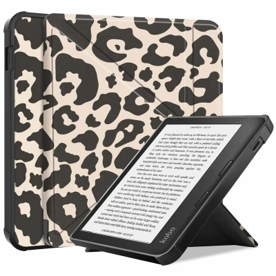 Afbeelding van Kobo Libra Colour Hoes: iMoshion Design Origami Bookcase Leopard Kunstleder E Reader Hoezen