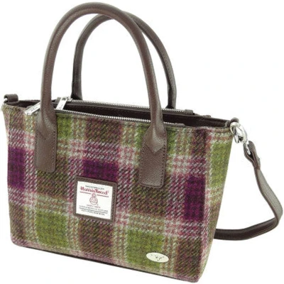 Afbeelding van Handtas Brora Paars (Heather check) Ritssluiting Draagband Harris Tweed Glen Appin of Scotla