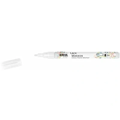 Afbeelding van KREUL 47210 Lakkrijt fijn wit, met ronde punt, lijndikte 1 2 mm, voor het ontwerpen, labelen en versieren van kleine, originele geschenken, kaarten nog veel meer.
