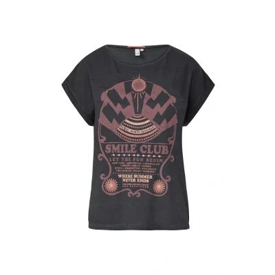 Afbeelding van QS Gewaschenes MIT Front Tshirt print, Dames, Maat: Medium, Schwarz
