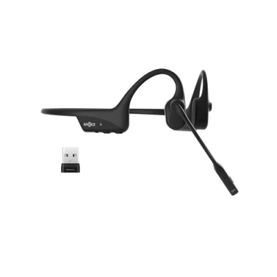 Afbeelding van SHOKZ OpenComm2 UC 2025 Upgrade, hoofdtelefoon met USB A adapter, open ear oordopjes bluetooth en ruisonderdrukkende microfoon, voor thuiskantoor, videoconferentie, 16 uur gesprekstijd