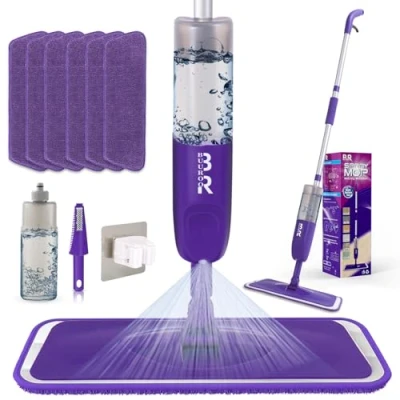 Afbeelding van Microfiber Spray Mop voor Vloer Reiniging Droog Nat Stof Keuken Houten Hardhout Laminaat Keramische Tegels 360 Graden Set met 3 Hoofden Vervanging 1 Schraper Houder 500 ML