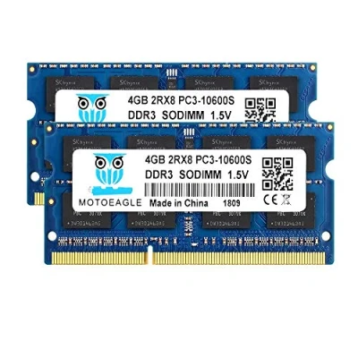 Afbeelding van 8GB Kit (2x4GB) DDR3 1333MHz PC3 10600S 4GB SODIMM 204 Pin Non ECC 1.5V CL9 2Rx8 Dual Rank Notitieboek, werkgeheugen