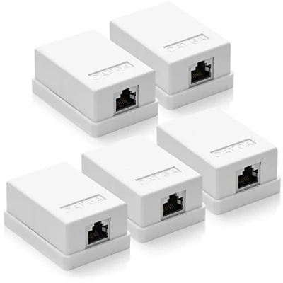 Afbeelding van deleyCON 5x CAT 6a Netwerkdoos 1x RJ45 Bus FTP Afscherming Opbouwmontage 10 Gbit Ethernet Netwerk LAN Doos RAL 9003 Wit