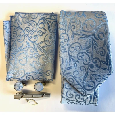 Afbeelding van Actie4you® Luxe Stropdas Set Met Manchetknopen en Pochet Dasspeld Geschenkdoos 4 Delig Blauw Krul