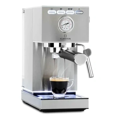 Afbeelding van Klarstein Pausa Espressomaker, zeefdrager 1350 Watt, espressomachine 20 bar druk, zeefhouder koffiezetapparaat met waterreservoir: 1,4 liter roestvrij staal, zilver