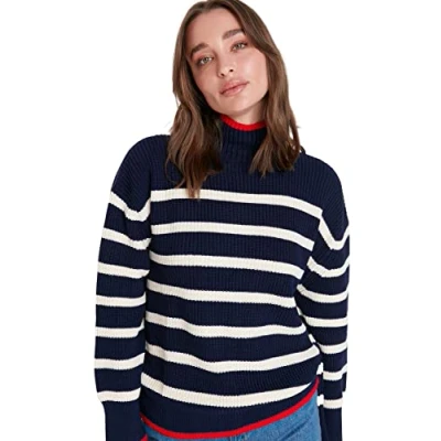 Afbeelding van Trendyol Vrouwen Lage mouw Basis Marineblauwe zachte getextureerde gebreide sweater met ritssluiting TWOAW20XS0009