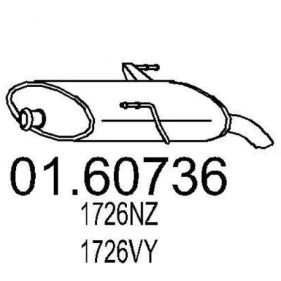 Afbeelding van MTS 01.60736 Einddemper 615mm PEUGEOT: 206 SW (2E/K) 1.1, 1.4, 1.6 16V, 1.4 HDi, LPG, LPG 2002 2007