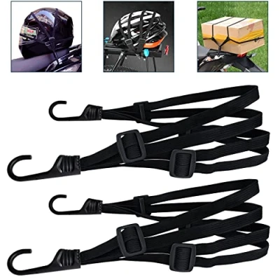 Afbeelding van Aibeli 2 stuks elastische Spanbanden met haken, voor motorfiets/fiets, bagagespanner, plat (Zwart, 60cm + 60cm)