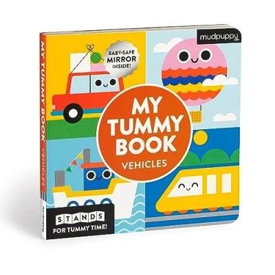 Afbeelding van Vehicles My Tummy Book: High Contrast Fold Out Book That Stands for Time, Baby Safe Mirror Inside!