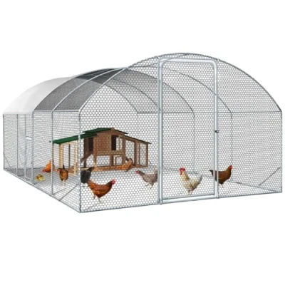 Afbeelding van IDMarket Hek voor kippenhok, koepel, 15 m², looprooster, 3 x 5 m, met zijdeur
