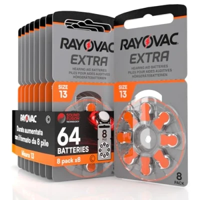 Afbeelding van 64 Hoortoestelbatterijen Rayovac Extra Maat 13 8 batterijen Blisterverpakking