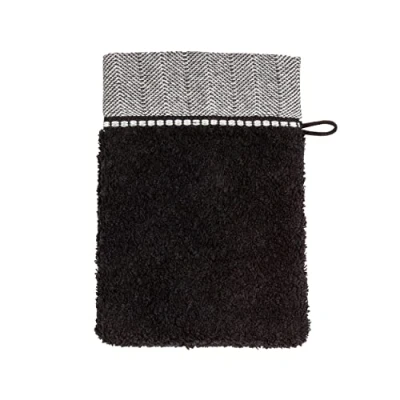 Afbeelding van möve Brooklyn Washandje Uni met visgraatrand 15 x 20 cm van 85% katoen / 10% viscose bamboecellulose, 5% linnen, zwart