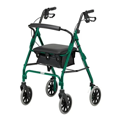 Afbeelding van Days Lichtgewicht opvouwbare rollator met vier wielen, mobiliteitsloopwagen gevoerde zitting, afsluitbare remmen en draagtas, beperkte mobiliteitshulp, voor ouderen of gehandicapten, racegroen, groot