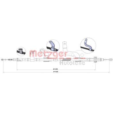 Afbeelding van METZGER 1.KI015 Handremkabel Rechts achter 1655/1394mm Trommelrem