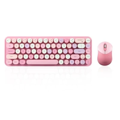 Afbeelding van Perixx PERIDUO 802PK Bluetooth Mini Keyboard en Mouse Combo Retro Round Key Caps Pastel Roze Amerikaans Engels