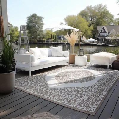 Afbeelding van Dubbelzijdig Buitenkleed Meekly Taupe 200x290 Cm Laagpolig Elle Decoration Dekbed Discounter.nl