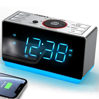 Afbeelding van Wekkerradio met Bluetooth luidspreker, FM radio, dubbel alarm snooze, groot led display, dimmerregeling, USB oplaaduitgang en nachtlampje iTOMA CKS708