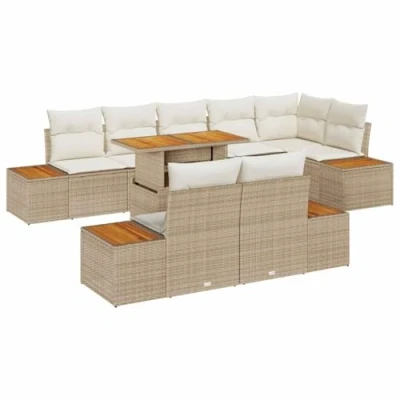 Afbeelding van vidaXL Tuinbank Set met opslag 9 pcs Beige Poly rattan