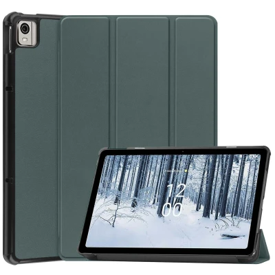 Afbeelding van Nokia T21 Hoes: iMoshion Trifold Bookcase Donkergroen Kunstleder Tablet Hoezen