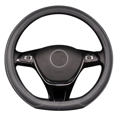Afbeelding van Pahajim Auto Stuurhoes D Type Stuurwiel Beschermer Vorm Antislip PU Leer Stuurwielhoezen Voor Diameter 38cm (15&quot;) (grijs)
