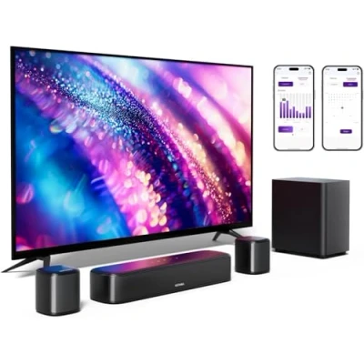 Afbeelding van ULTIMEA 5.1 surround soundsysteem, soundbar voor tv apparaten met app bediening, subwoofer, 2 luidsprekers, thuisbioscoopgeluidssysteem verstelbare bas, Bluetooth 5.3, Aura