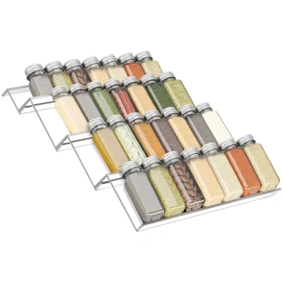 Afbeelding van Kruidenrek voor Lade, Kruiden Organizer van Acryl, Transparant, 33,5 cm, Keukenorganizer, 4 Etages, Verstelbare Keukenlade met Antislip Patches