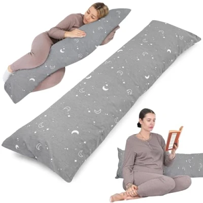 Afbeelding van Zijslaper kussen met hoes katoen 40 x 145 cm comfortkussen slaapkussen lichaamskussen zijslaapkussen Maan