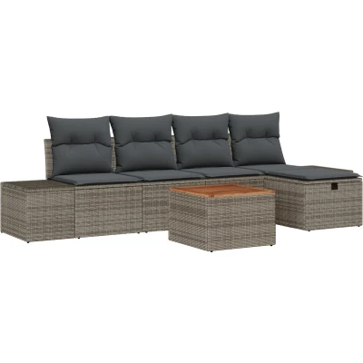 Afbeelding van vidaXL Tuinset Set van 6 Grijs Rattan Buitensofa Rechthoekig Modern