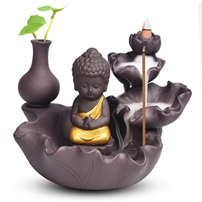 Afbeelding van Gouden Boeddha Waterval Backflow Wierookbrander Burner Wierookhouder Rookbrander Keramische voor Familie Kantoor Slaapkamer Ornament
