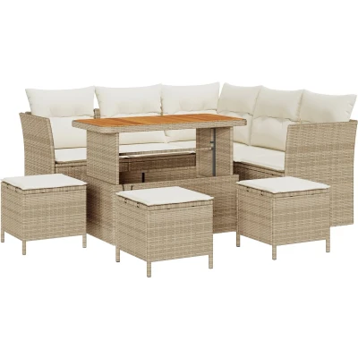 Afbeelding van vidaXL 9 delige Tuin Sofa Set met Kussens Beige Poly Riet Acacia