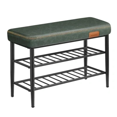 Afbeelding van VASAGLE EKHO Collectie Schoenenbank, opbergbank, gangmeubilair, PU met stiksels, moderne stijl uit het midden van de eeuw, belasting 135 kg, 30 x 80 50 cm, bosgroen LSB054C01