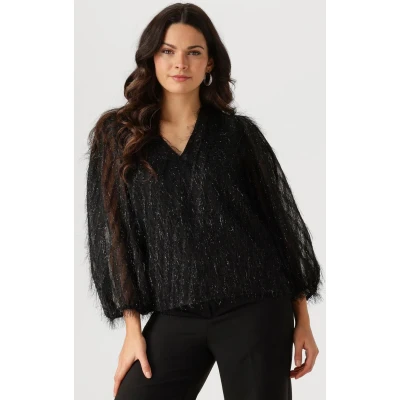Afbeelding van Jansen Amsterdam Ff178 Puffed 3/4 Sleeve Top Dames Jurken Zwart Maat S