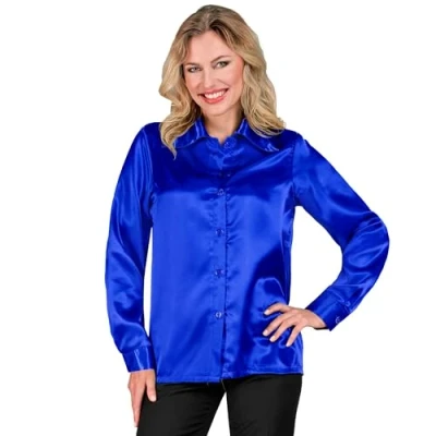 Afbeelding van Widmann Feesten &amp; Gelegenheden Kostuum Jaren 70 Blouse Satijn Blauw Vrouw Medium Carnavalskleding Verkleedkleding