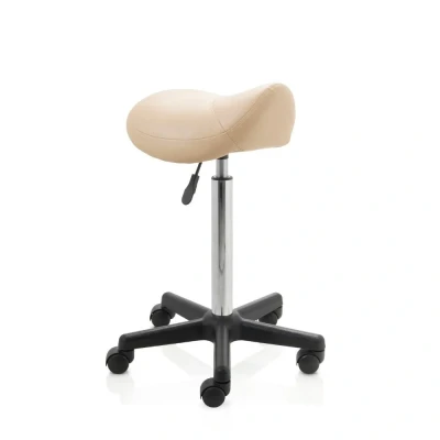 Afbeelding van Ergonomische zadelkruk op harde wieltjes kunstof frame hoge gasveer beige ZenGrowth