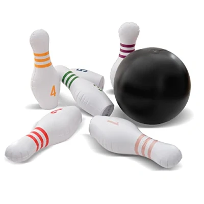 Afbeelding van Ocean 5 Reuzenbowling, Bowlingset Kinderen, 1 Opblaasbare Bowlingbal met 6 Bowlingkegels 68,5 cm, Kegelspel Inclusief Pomp en Reparatiesetje, Opblaasbaar Bowlingspel, Bowlingspel voor Buiten